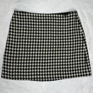J.Crew Factory Houndstooth Mini Skirt 12 Black Ivory Lined Zip Academia Preppy